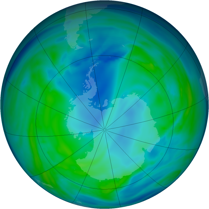 Antarctic ozone map for 08 May 2005